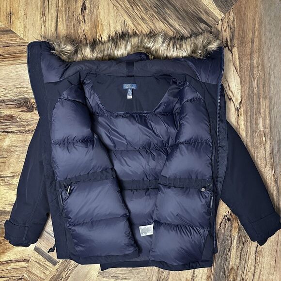 Polo Ralph Lauren Down Parka RL Navy Faux Fur Hood Women’s M - Picture 9 of 17